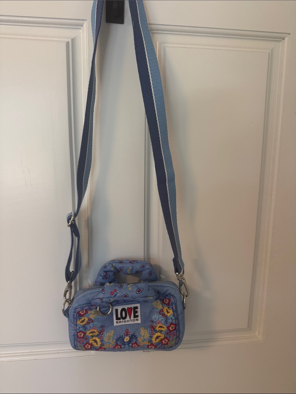 Brighton Light Blue Floral Crossbody with Striped Strap